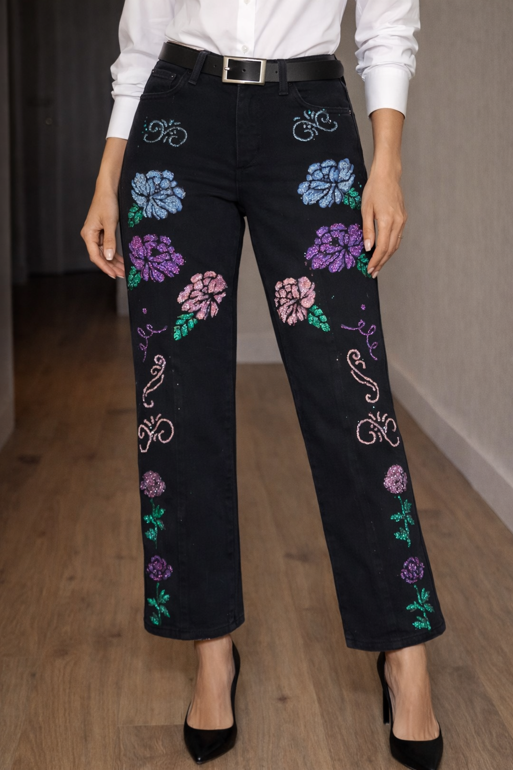 Ladies Flower Jeans