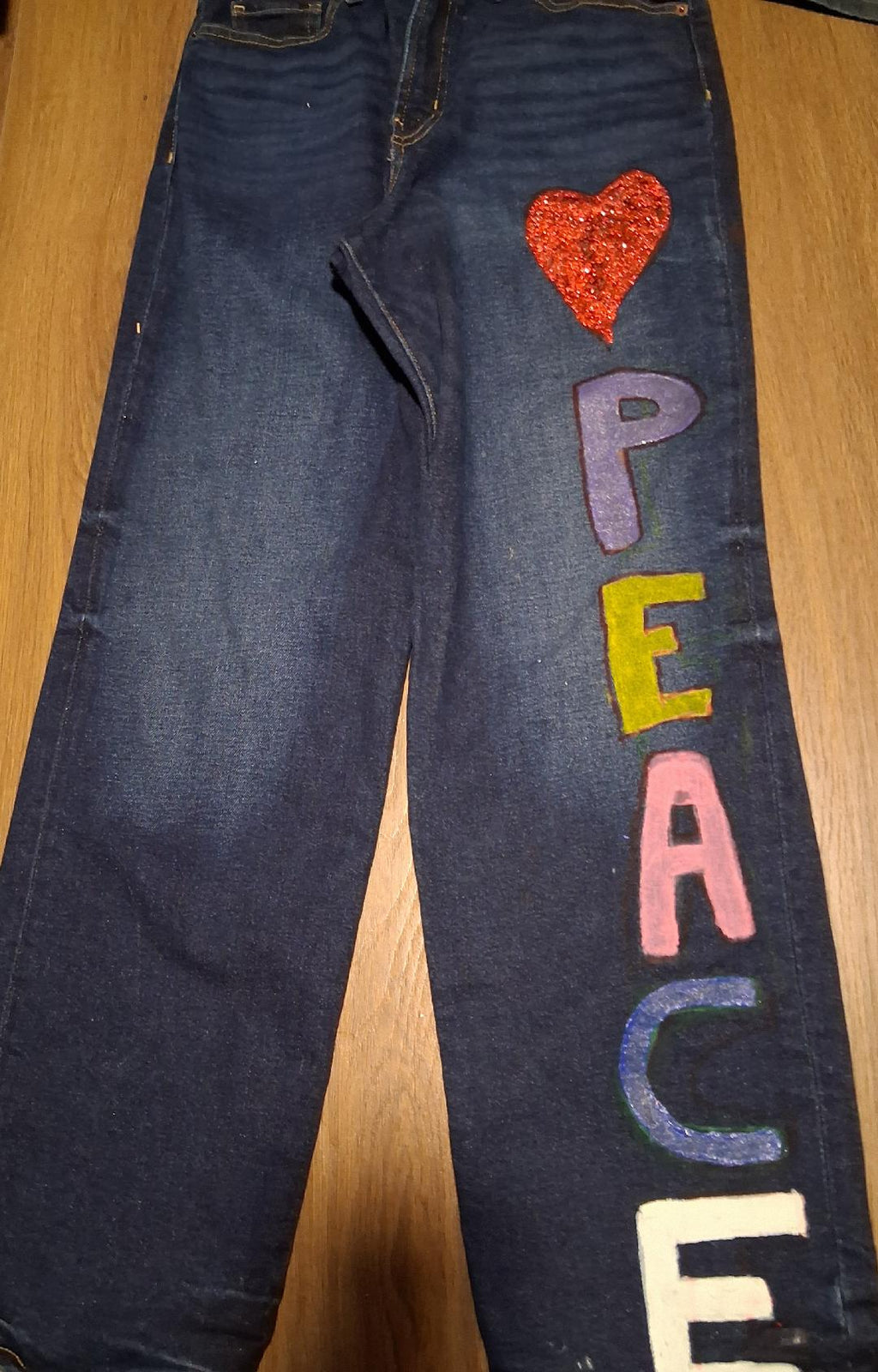 Ladies Peace Sign Blue Jeans