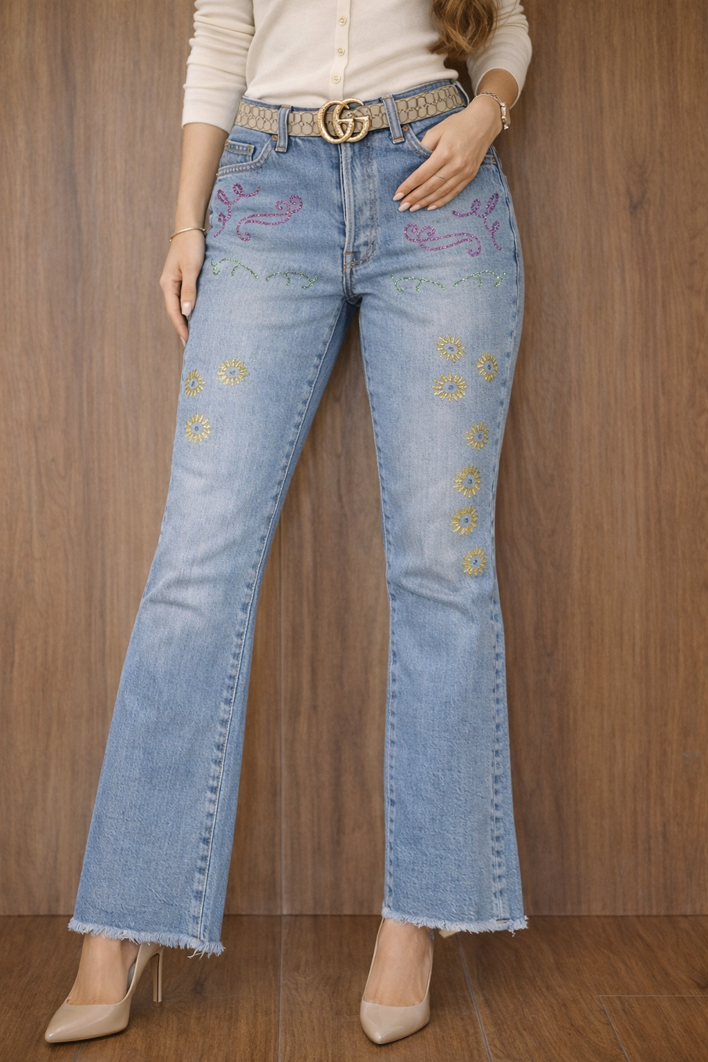 Ladies Flower Jeans