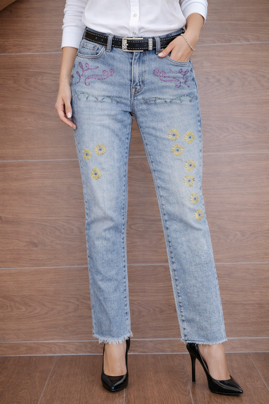 Ladies Flower Jeans