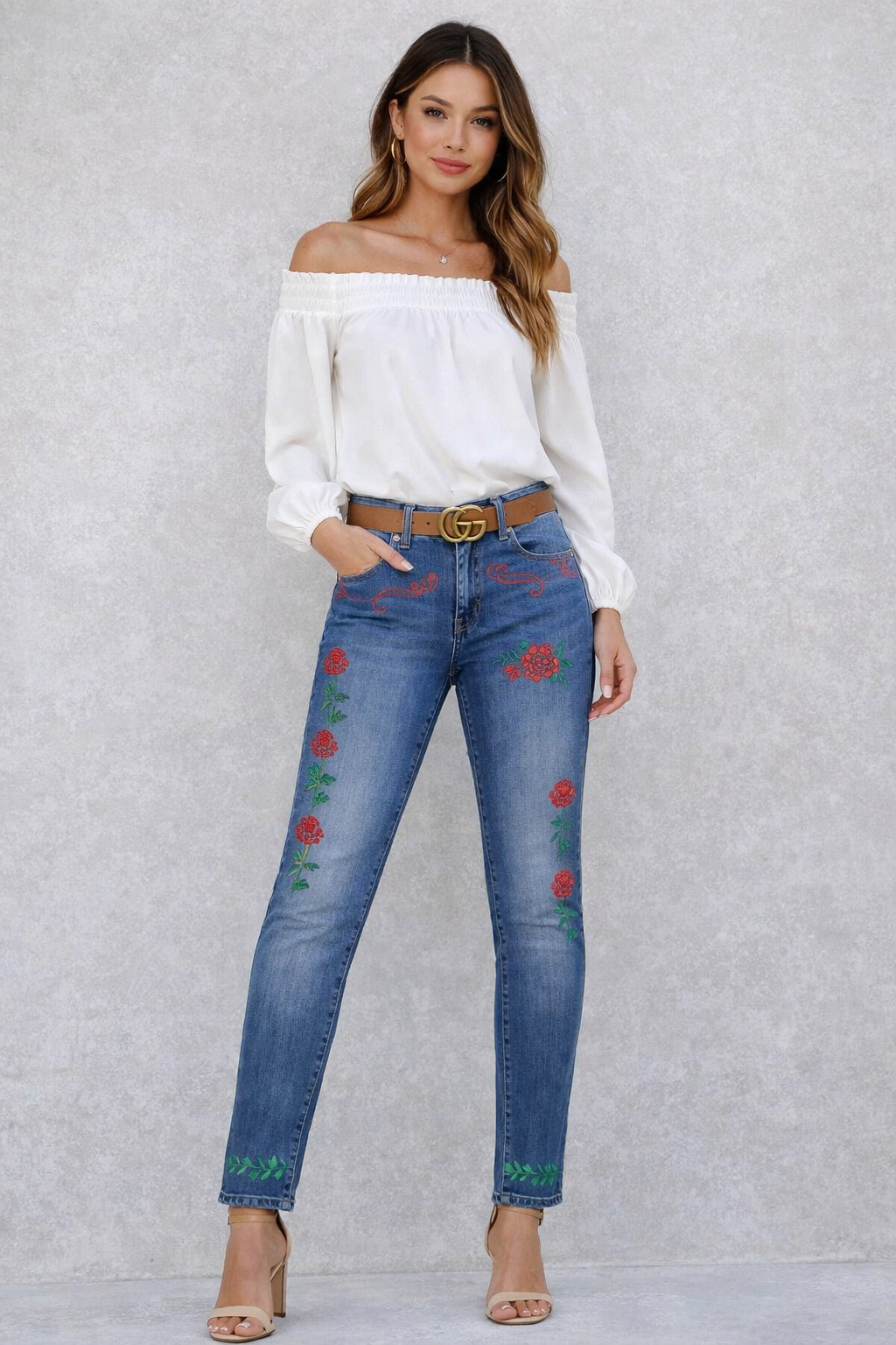 Ladies Flower Jeans