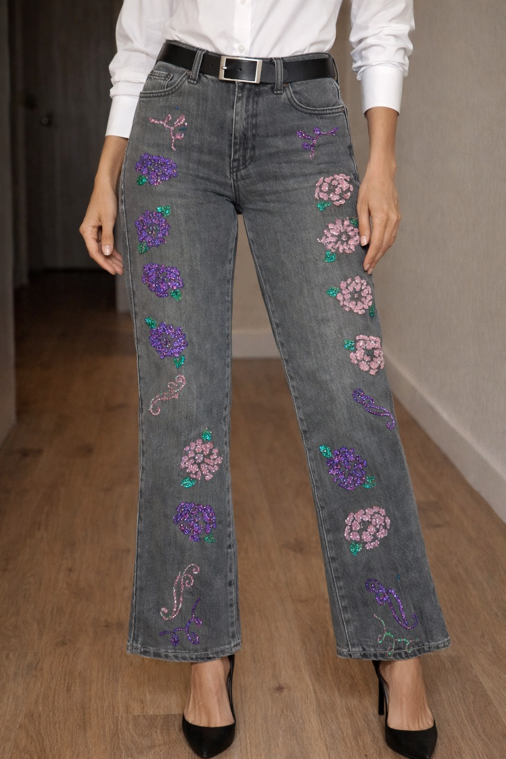 Ladies Flower Jeans